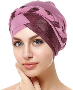 jinaishop Turban Mode Chemo Kappe für Frauen Knot Soft Schlafhut Kopftuch islamische Kopfbedeckung Rosa