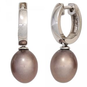 JOBO Creolen 925 Sterling Silber 2 graue Süßwasser Perlen Klappmechanik Ohrringe JOBO Creolen 925 Sterling Silber 2 graue Süßwasser Perlen Klappmechanik Ohrringe