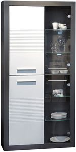 Vitrine KOLIBRI grau MDF weiß Hochglanz mit LED