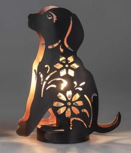 Solar Tischlampe Hund sitzend H. 26cm schwarz kupfer Metall Formano Garten S24