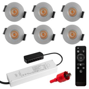 6er Set, S-Polylight® Mini LED Einbauspot Set in Silber | Warmweiss 3.000K DIMMBAR IP65 FUNK 3W Einbaustrahler Terrassenbeleuchtung Bad Sauna