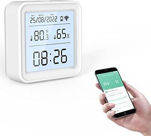 Emylo WiFi Thermometer Hygrometer Innentor Tuya Digital Bluetooth Thermo-Hygrometer-App-Benachrichtigung Datenspeicherung, Weinkeller, Babyzimmer, Gew