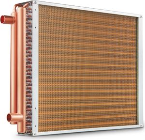 Wymiennik ciepła VEVOR woda-powietrze, 45,72 x 50,8 cm z 3-rzędowymi miedzianymi przyłączami 9,53 mm, 242 aluminiowe lamele Wymiennik ciepła do pieców opalanych drewnem, ogrzewania i chłodzenia pomieszczeń mieszkalnych oraz ogrzewania gorącym powietrzem
