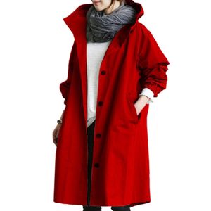 Damen Plus Size Kapuzen Trenchcoat Outdoor Wind Rain Forest Jacke S-5XL,Farbe: rot,Größe:XL
