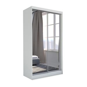 Schrank mit Schwebetüren Debra Kleiderschrank mit Spiegeln Kleiderstangen Garderobe, Farbe: Weiß, Breite: 120 cm)