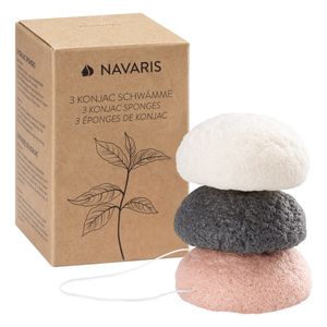 Navaris 3x Konjac Schwamm Set - Gesichtsschwamm Reinigungsschwamm - Schwämme für unreine normale sensible Haut - vegan pH-neutral natürlich - 3 Stück