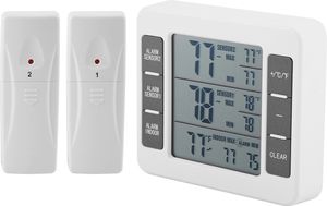 Digitales Kühlschrankthermometer Gefrierschrank Wein Getränke Thermometer, Akustischer Alarm Innen-Aussen-Thermometer mit Sensor Kühlschrankthermometer Min / Max-Temperaturaufzeichnung