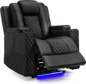 COMHOMA Elektrisch Relaxsessel TV-Sessel mit Massagefunktion Schwenkfunktion Heizfunktion mit LED-Lichtern, Fernbedienung, Aufbewahrungstasche, 2 Getränkehalter schwarz