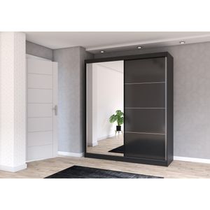 Šatní skříň s posuvnými dveřmi Šatní skříň se zrcadlem Multi 31 - 183 cm (černá/černá) + zrcadlo