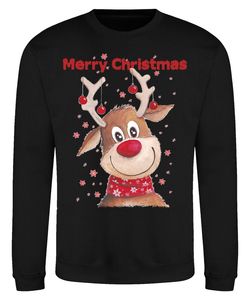 Merry Christmas Rentier Süß Rudolf Rote Nase Pullover Sweatshirt, Schwarz, 3XL, Vorne