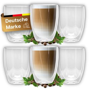 Felino® Latte Macchiato Gläser doppelwandige Thermogläser Set [6 Stück] [350 ml] Glas Tassen groß für Cappuccino, Kaffee, Espresso