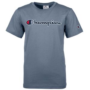 Champion Kinder Unisex T-Shirt - Oberteil, Rundhals, Baumwolle, Logo, einfarbig Blaugrau XS