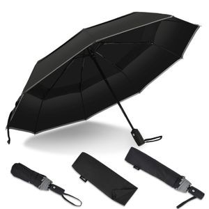 Regenschirm sturmfest bis 140 km/h - inkl. Schirm-Tasche & Reise-Etui - Taschenschirm mit Auf-Zu-Automatik, klein, leicht & kompakt, Schwarz - Grau