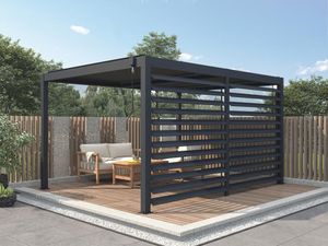 Terrassendach bioklimatisch freistehend aus Aluminium mit verstellbaren Lamellen & Blende 3,68 m - 12 m² - Anthrazit - CASSAPIA