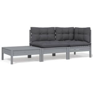 vidaXL 3-tlg. Garten-Lounge-Set mit Kissen Grau Kiefer Massivholz