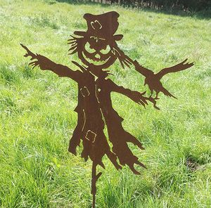 Edelrost Große Vogelscheuche 80x67cm + Erdspieß Gartenstecker Rost Halloween Rostfigur rostige Gartendekoration