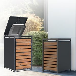 PPbin | Box na odpadky, skrinka na odpadky - 1 x 240 litrov - 68x80x116cm - Box na odpadky, domček na odpadky, sivá farba a imitácia dreva, PrimeBOX