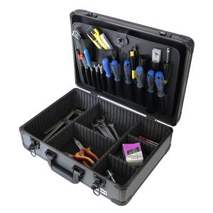HMF 14601-02 Alu Werkzeugkoffer leer, Universalkoffer, verstellbare Facheinteilung, Werkzeugbox, 46 x 15 x 33 cm