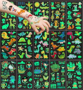 Tattoo Kinder, 15 Blätter Tier Transport Einhorn Temporäre Tattoos Set, im Dunkeln leuchten Tattoos Kinder, Kinder Tattoos Aufkleber für Kinder Spielen Kindergeburtstag Mitgebsel(Kl/Dw/Hd)