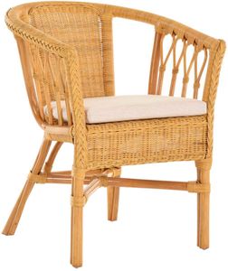 KRINES HOME Stapelbarer Rattan-Sessel/ Stuhl aus Natur-Rattan inkl. Polster in der Farbe Honig