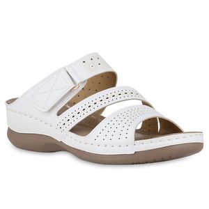VAN HILL Damen Komfort Sandalen Bequeme Cut-outs Schuhe 841230, Farbe: Weiß, Größe: 38