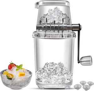Hand-Eiszerkleinerer fuer den Heimgebrauch mit Edelstahlklingen und Saugfuss, manueller Eisbrecher mit Handkurbel, BPA-frei, transparent, tragbarer Eiszerkleinerer zum Zubereiten von Getraenken, Eisplatten, Cocktails