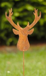 Edelrost Gartenstecker Hirsch 65 cm Rost Gartendeko Tierfigur Gartenfigur Metall