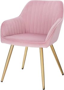 EUGAD Esszimmerstuhl Sitzfläche aus Samt Polsterstuhl mit Armlehnen Metallbeine Stuhl Für Esszimmer Wohnzimmer Küche Rosa