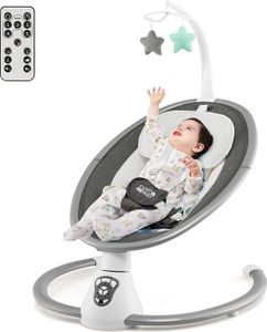 COSTWAY Elektrische Babyschaukel, Babywippe mit 5 Schaukelstufen, 3-Stufen-Timer-Funktion, 5-Punkt-Sicherheitsgurt, Spielzeuge, Musik, Fernbedienung, Schaukelstuhl für Säuglinge & Baby (Grau) COSTWAY Elektrische Babyschaukel, Babywippe mit 5 Schaukelstufen, 3-Stufen-Timer-Funktion, 5-Punkt-Sicherheitsgurt, Spielzeuge, Musik, Fernbedienung, Schaukelstuhl für Säuglinge & Baby (Grau)