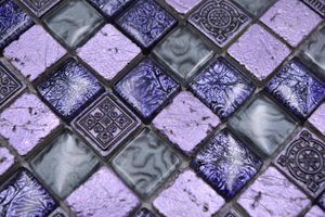 Handmuster Mosaikfliese Glas Naturstein Mosaik Rustikal Resin mix pink lila MOS83-CB74_m
