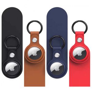 Kožená klíčenka pro Apple Airtags - ochranný kryt s pláštěm nárazníku - příslušenství k trackeru - ochrana proti poškrábání - držák na kroužek na klíče – Modrý