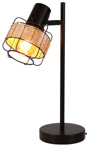 ZMH Tischlampe Vintage Landhaus Tischleuchte - Rattan Nachttischlampe Schwarz Rustikal aus Bambus Metall mit Schalter E27 Lampenschirm Boho in Natur Schwenkbar 120° für Wohnzimmer Schlafzimmer