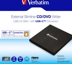 Verbatim Slimline CD/DVD Brenner ReWriter USB-C