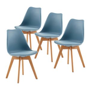 IPOTIUS 4er Set SGS Esszimmerstühle mit Massivholz Buche Bein, Skandinavisch Design Gepolsterter Küchenstühle Stuhl Küche Holz, Hellblau