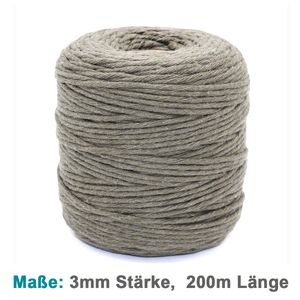 Vershy Makramee Garn - 200m (Stärke: 3mm) - 100% Natürliches, gezwirntes Baumwolle Garn Khaki