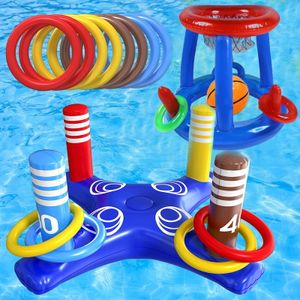 1 Set Aufblasbares Schwimmspielzeugset Für Den Pool, Schwimmender Basketballkorb, Aufblasbares Kreuzring-Wurfspielzeug, Poolspielzeug Für Kinder Und Erwachsene, Wasserspiel Für Den Pool