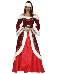 Elegantes Weihnachtsfrau-Kostüm rot-weiss-gold