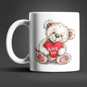 Teddybär I Love You Valentinstag Kaffeetasse Teetasse Tasse Geschenkidee 330 ml – Teddy-02