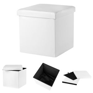Mucola lavica skladacia stolička úložný box sedadlo kocka úložný priestor imitácia kože sedadlo truhla podnožka - 38x38x38 cm biela