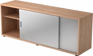 bümö® Lowboard mit Schiebetür, Sideboard in Nussbaum/Silber