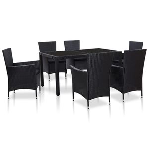 HOME 7-teilig Sitzgruppe mit Tisch & Stühle im Schlichtem Stil ,Garten-Essgruppe Poly Rattan Schwarz