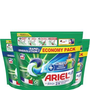 Ariel Pods Waschmittelkapseln 4-in-1 – Aktive Geruchskontrolle – 120 Waschgänge (3 x 40 Pods)