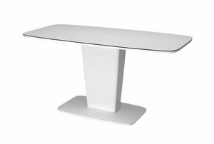 Säulentisch Esstisch ausziehbar 120-152cm Glas Tisch Weiß Hochglanz modern edel