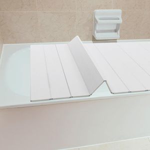 Badewanne Abdeckung mit Weißer Holzmaserung, Faltbare Badewanne Brett für Badezimmer