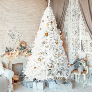 Flieks Künstlicher Weihnachtsbaum Tannenbaum, 228cm Christbaum Kunstbaum mit 350 LED-Lichtern und 1250 PVC-Spitze, Weiß