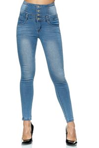 Elara Damen Jeans High Waist Push Up Skinny Fit H826-3 Blue-48 (4XL)
