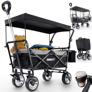 ONBEST Bollerwagen | faltbar | mit Dach | mit Regenschutz | 100 kg | Kühltasche | Wetterfest | UV30+