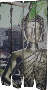 Wandbild Buddha weiß schwarz Holz Holzbild Schild Bild 60cm Druck bunt Leinwand