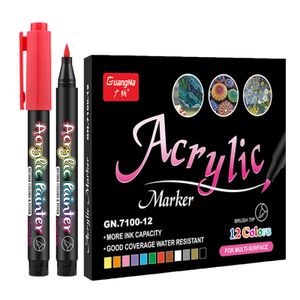 12 Farben Acrylstifte Marker, Permanent Steine Malen Acrylfarben Stifte für Holz Glas Papier Leinwand Geschenkkarte Diy Fotoalbum