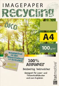 TATMOTIVE Imagepaper Recyclingpapier Öko 100g/qm DIN A4, , geeignet für alle Drucker, 2000 Blatt Kopierpapier Druckerpapier nachhaltig